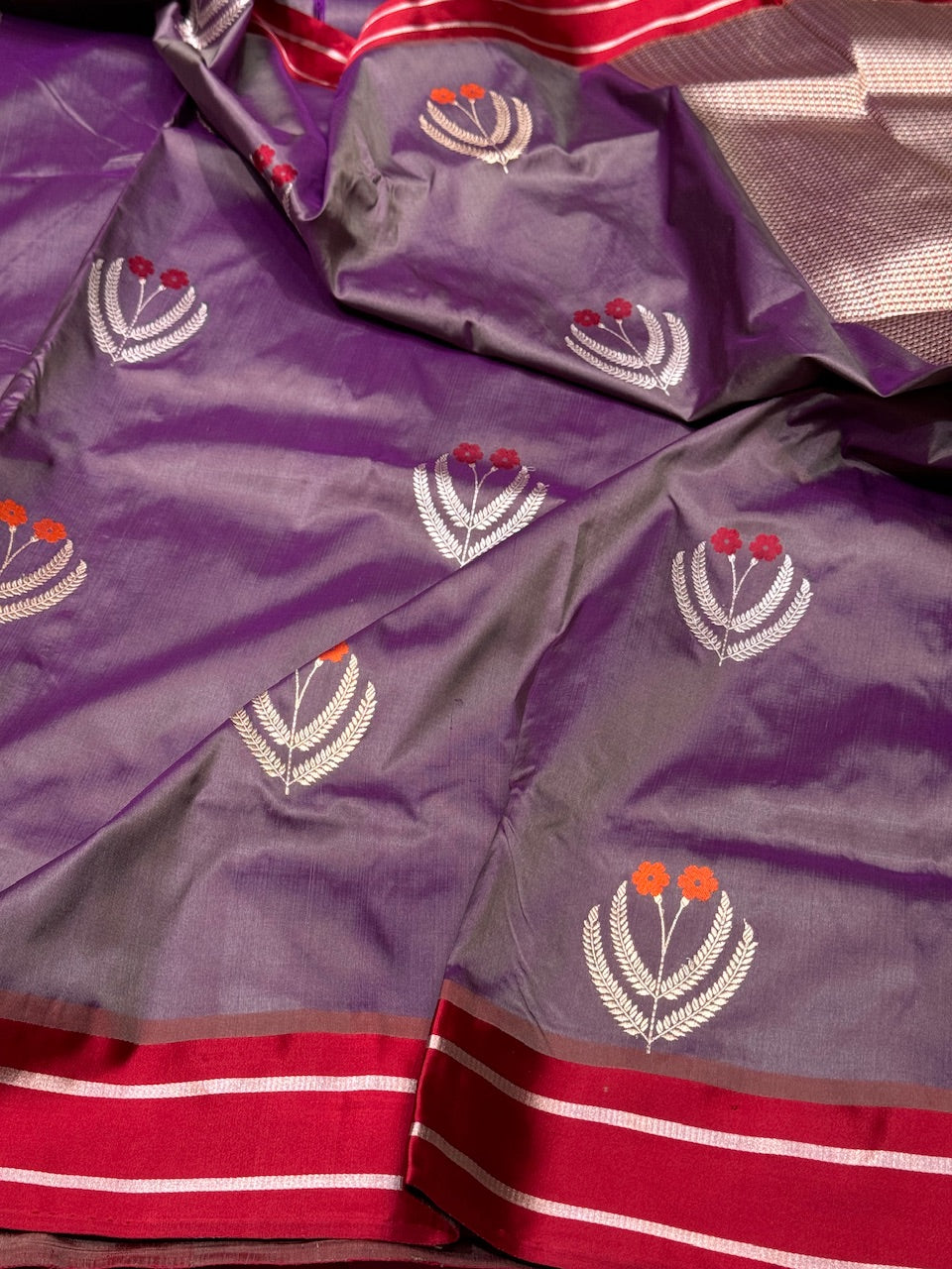 Handwoven Pure Banarasi Satin Border Silk Saree