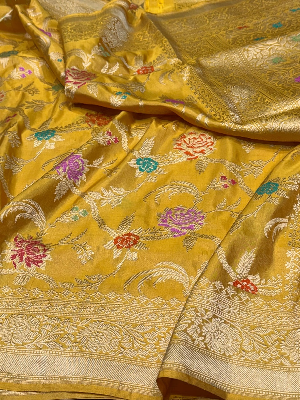 Mustard Gold Handwoven Banarasi Tissue Saree