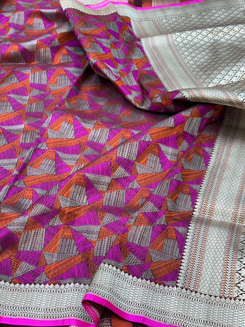 Wine Handwoven Pure Banarasi Satin Tanchoi Silk Saree