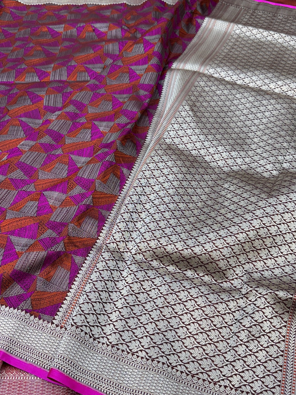 Wine Handwoven Pure Banarasi Satin Tanchoi Silk Saree