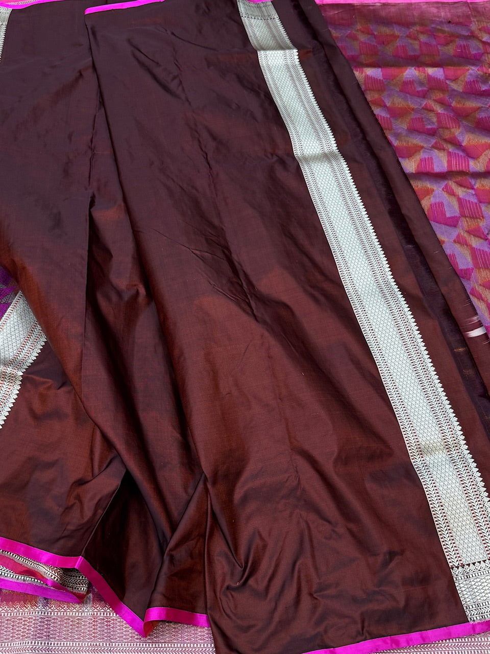 Wine Handwoven Pure Banarasi Satin Tanchoi Silk Saree