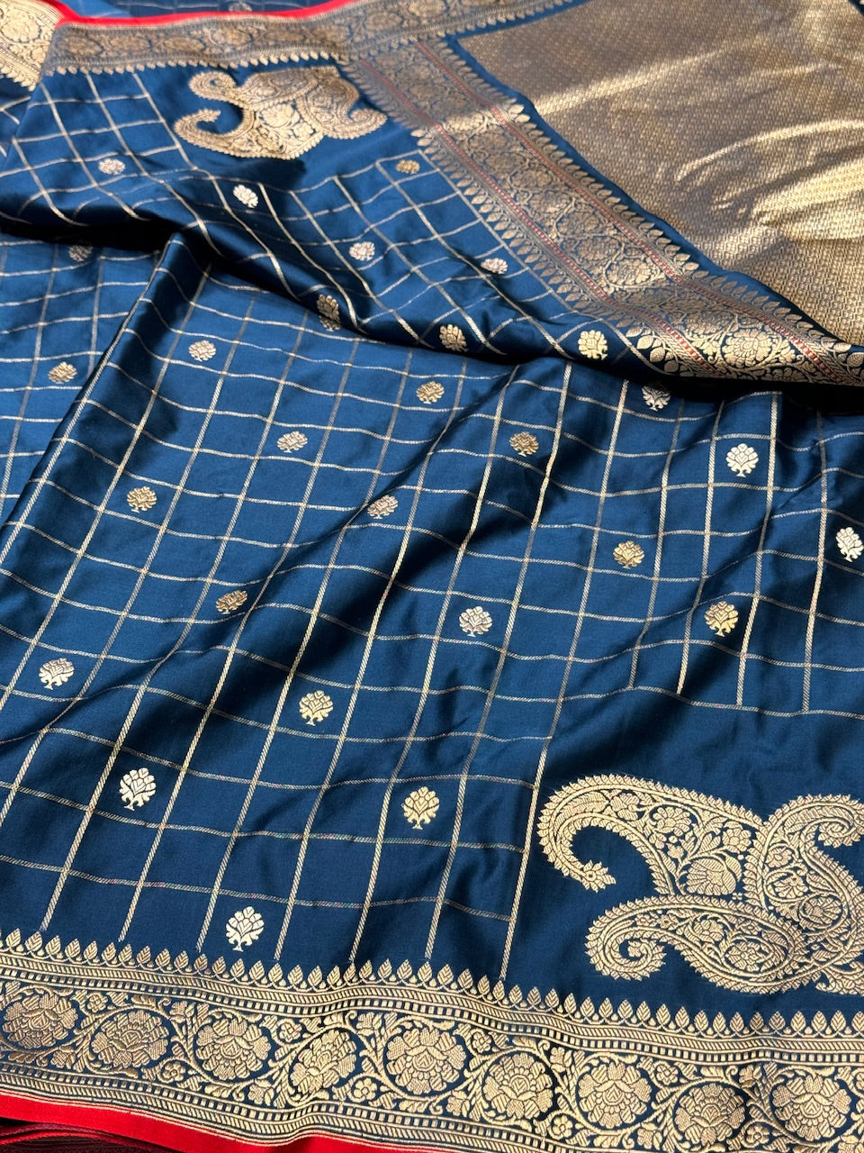 Cobalt Blue Banarasi Satin Silk Saree