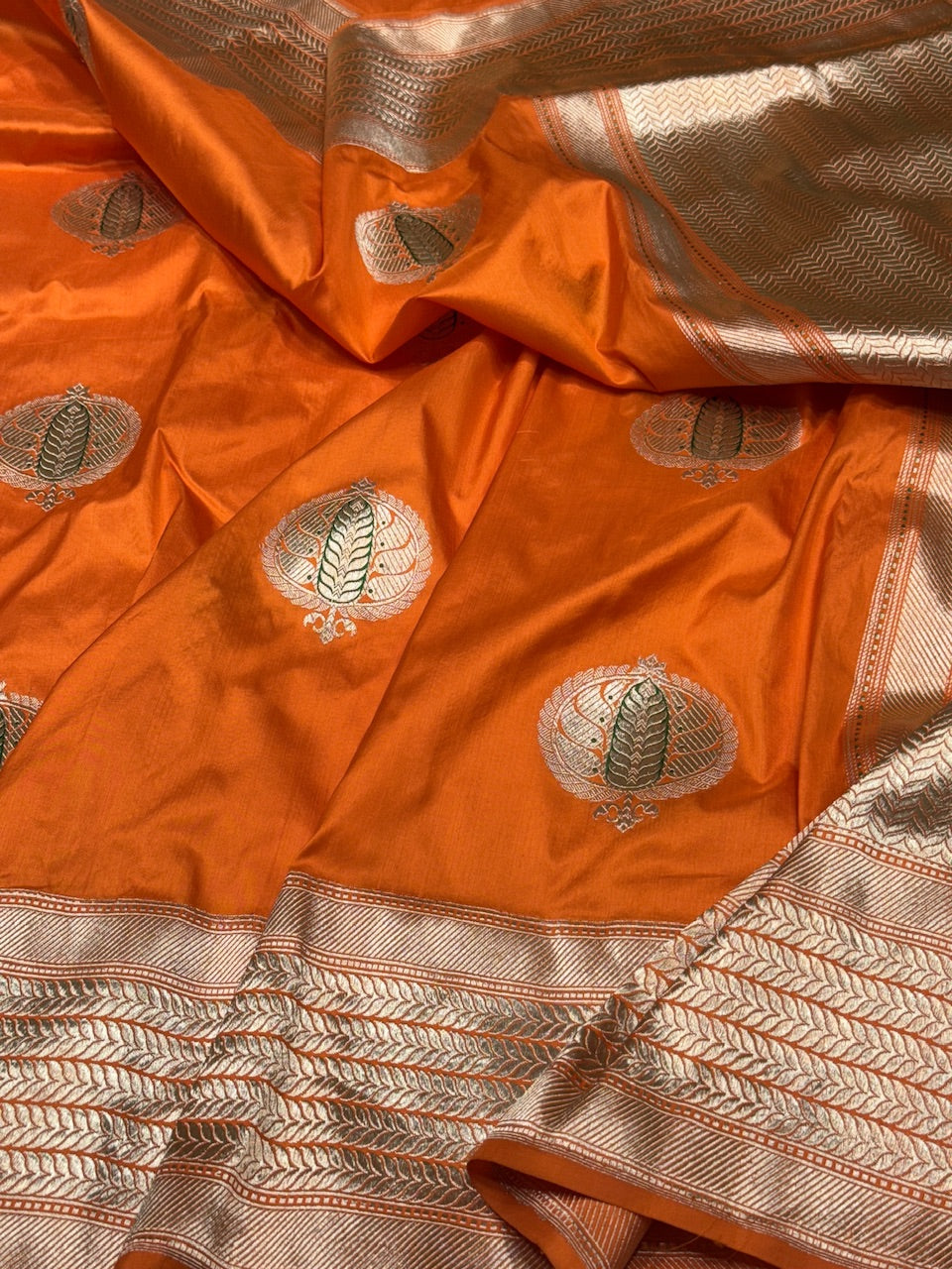 Orange Handwoven Pure Banarasi Silk Saree