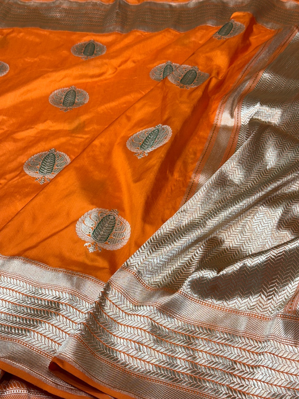 Orange Handwoven Pure Banarasi Silk Saree
