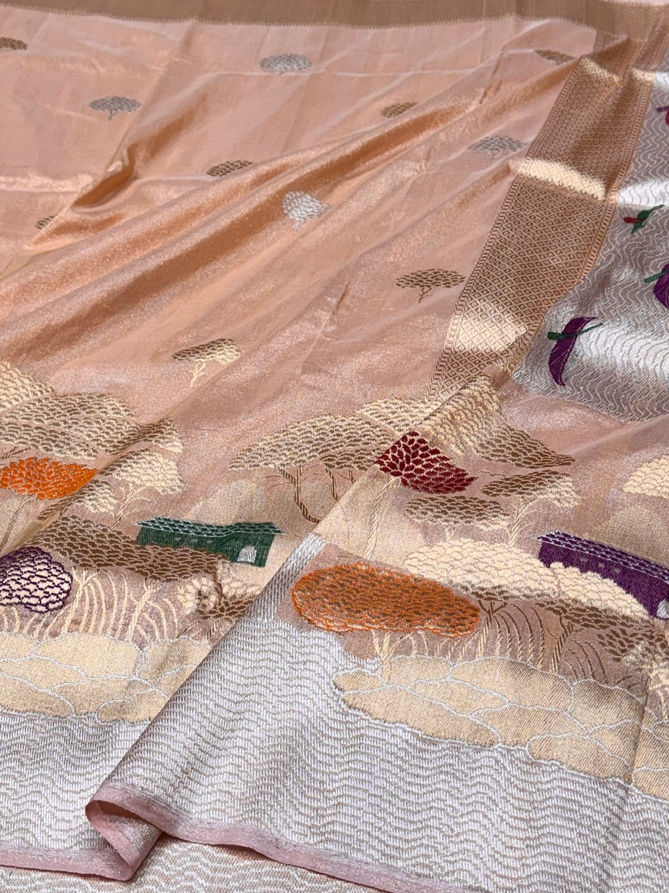 Rose Gold Handwoven Banarasi Tissue Saree