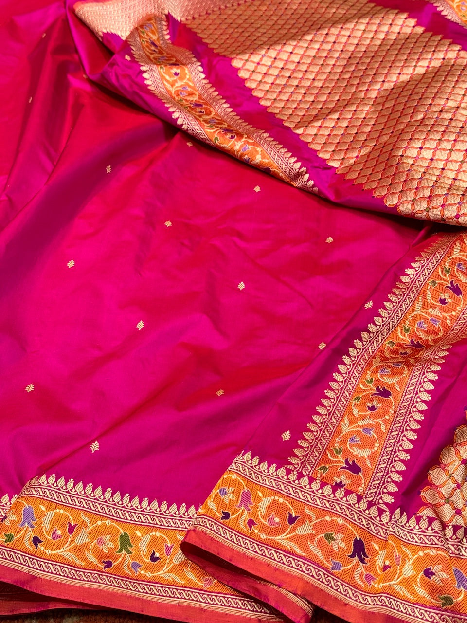 Rani Pink Handwoven Pure Silk Saree
