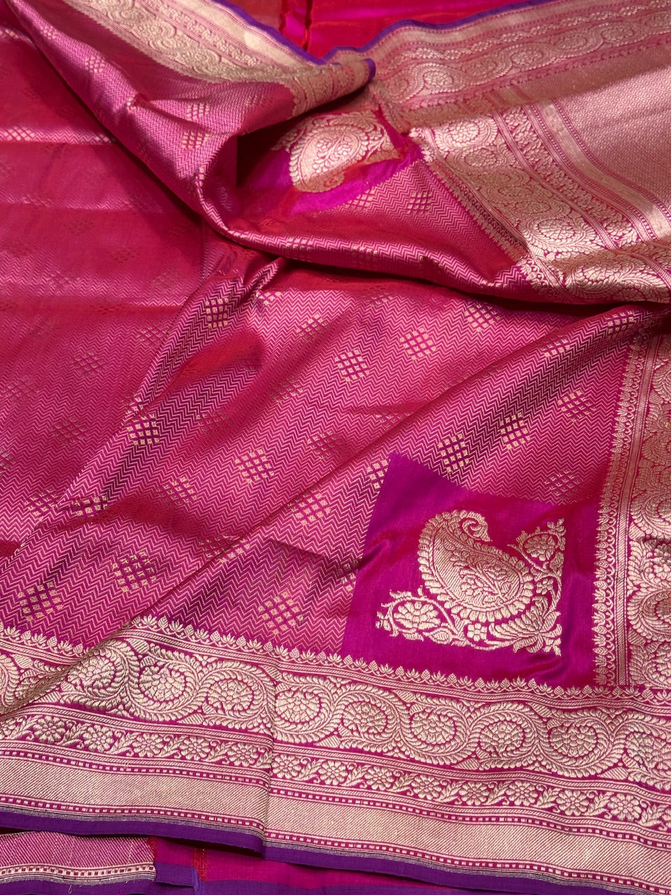 Rani Pink Handwoven Pure Silk Brocade Saree