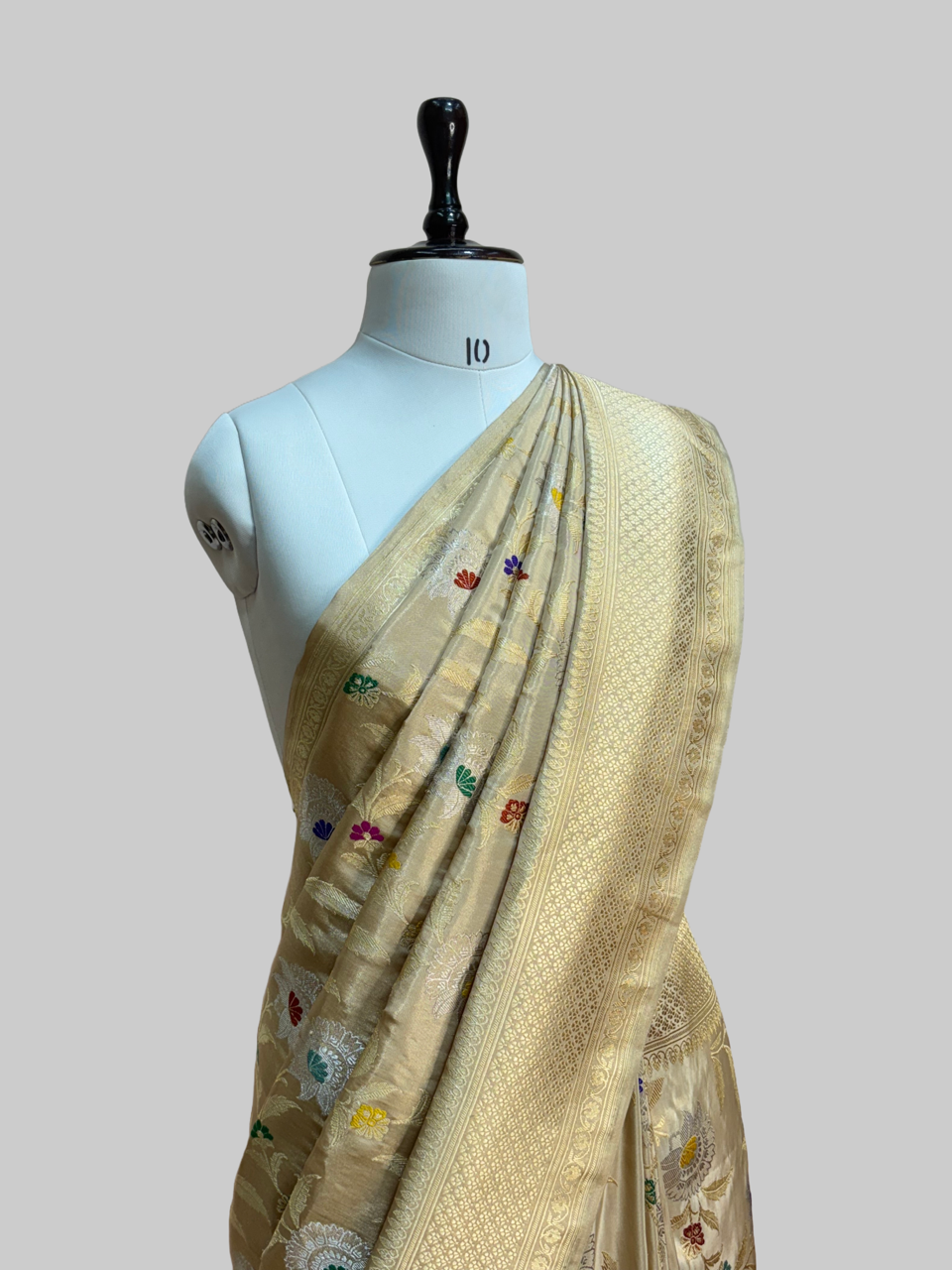 Ivory Handwoven Pure Banarasi Tissue Silk Saree