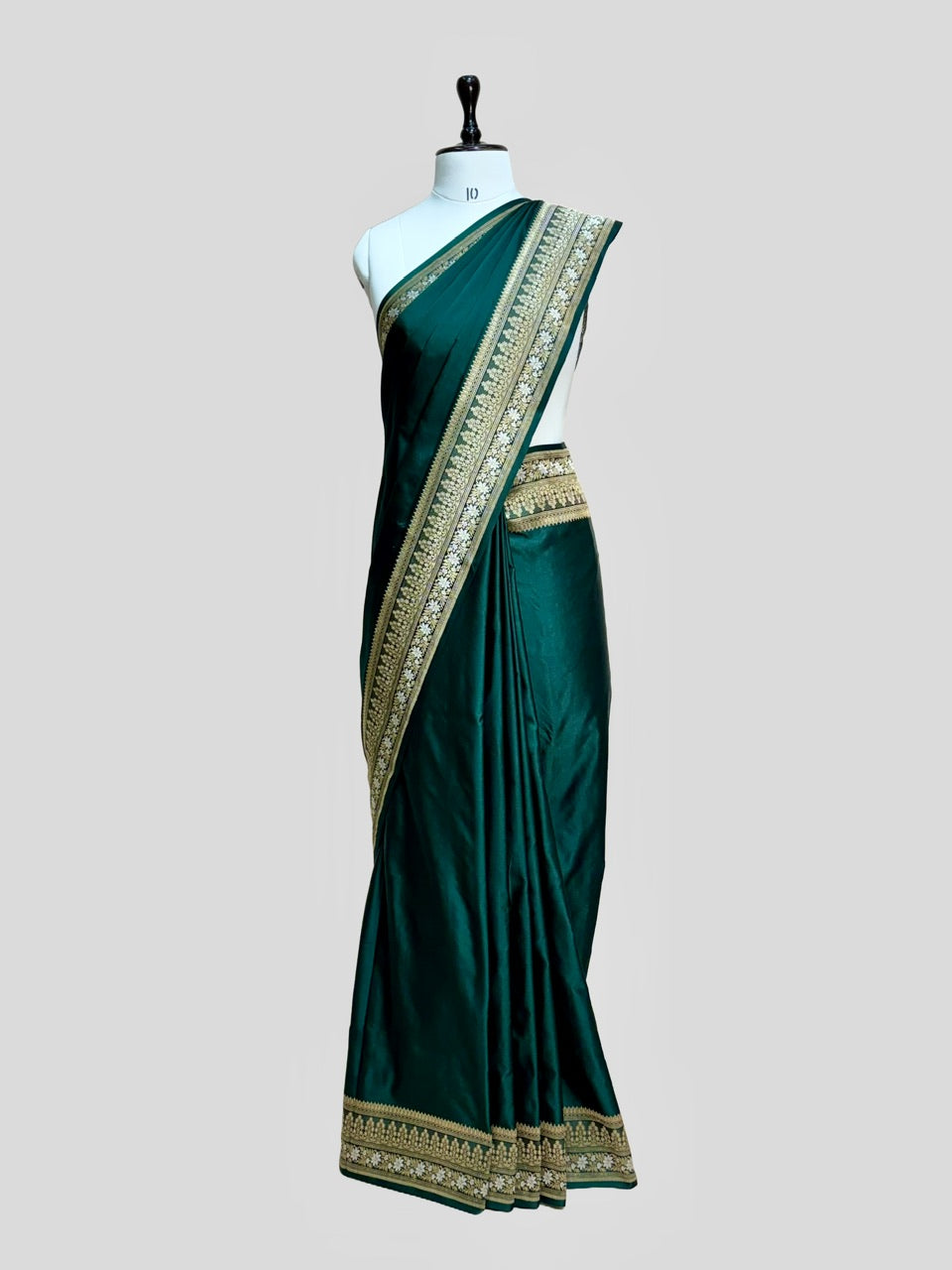 Bottle Green Handwoven Banarasi Pure Mashru Satin Silk Saree