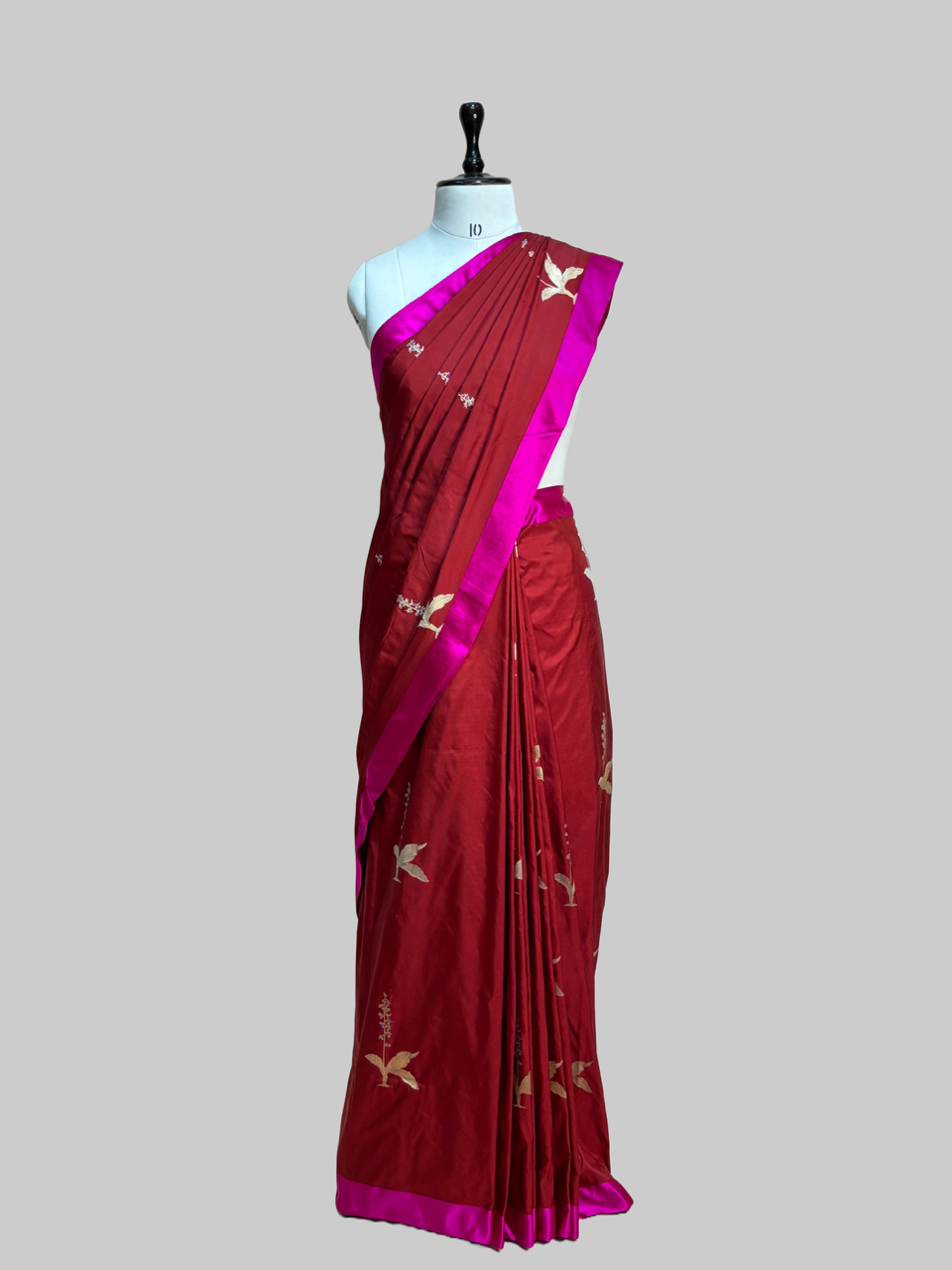 Red Handwoven Pure Banarasi Satin Border Silk Saree