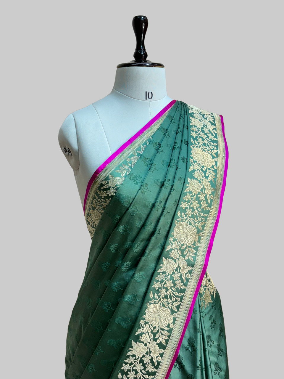 Rose Border Handwoven Pure Banarasi Satin Tanchoi Silk Saree