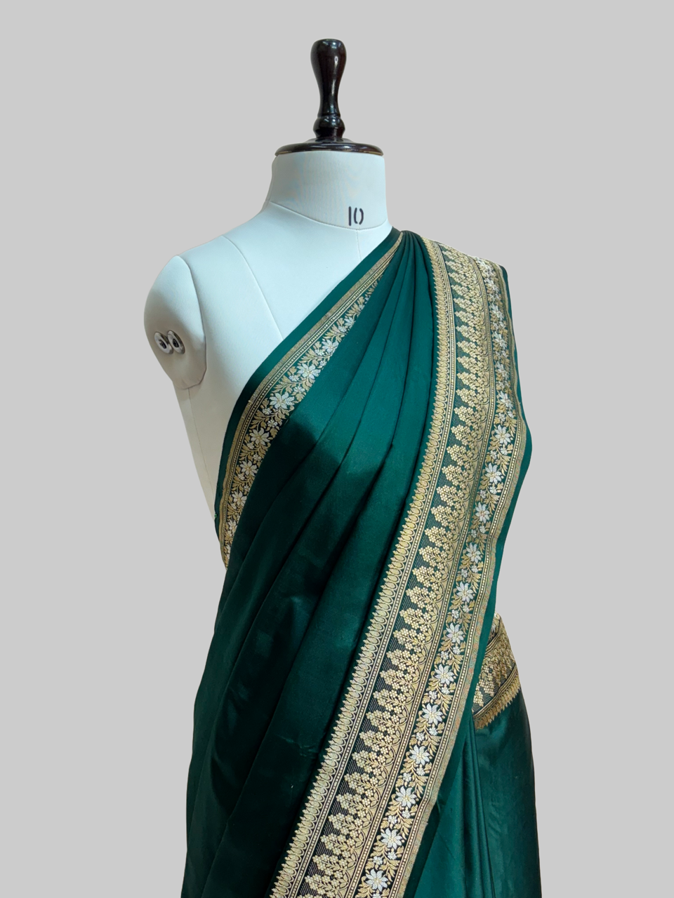 Bottle Green Handwoven Banarasi Pure Mashru Satin Silk Saree