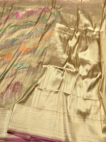 Beige Handwoven Pure Banarasi Silk Saree