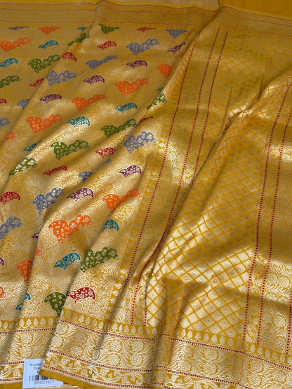 Yellow Handwoven Banarasi Pure Katan Silk Brocade Saree