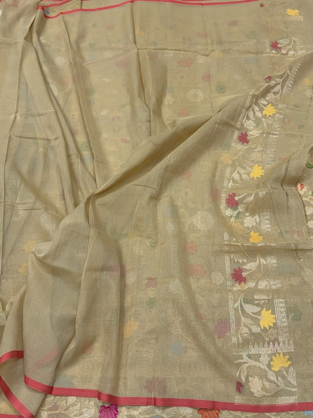 Tussar Pure Muslin Cotton Jamdani Saree