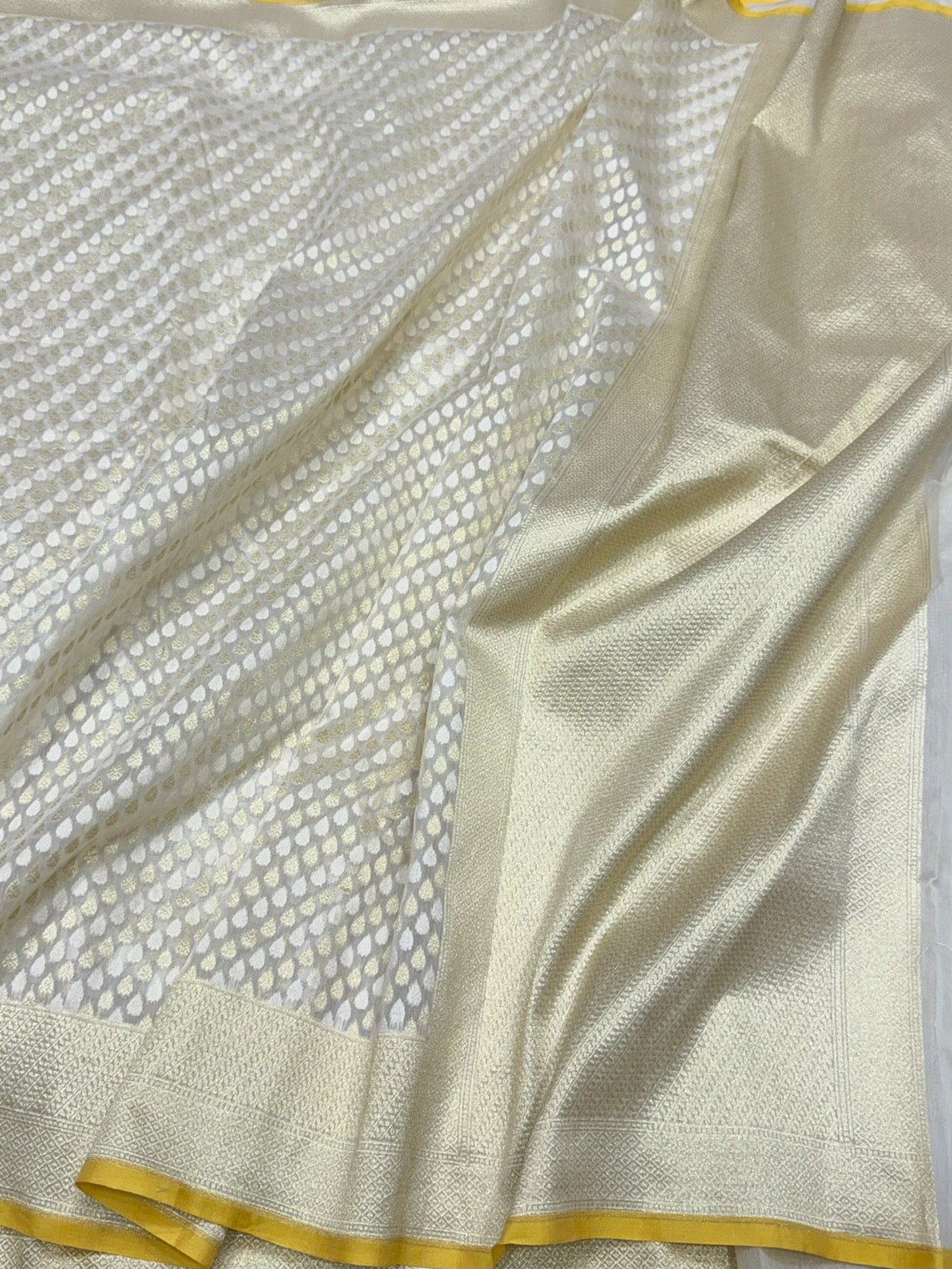 White Banarasi Pure Kora Cotton Saree