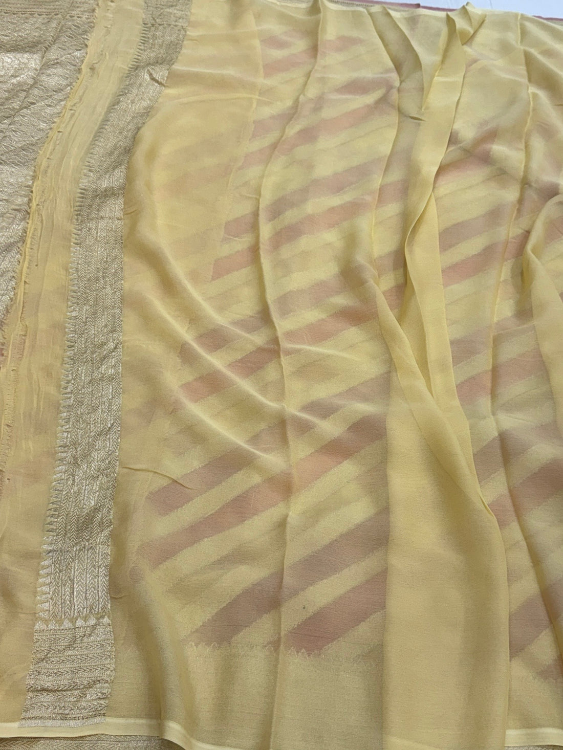 Cream Rangkaat Banarasi Chiffon Georgette Saree