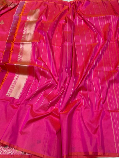 Orangish Pink Handwoven Pure Banarasi Silk Saree