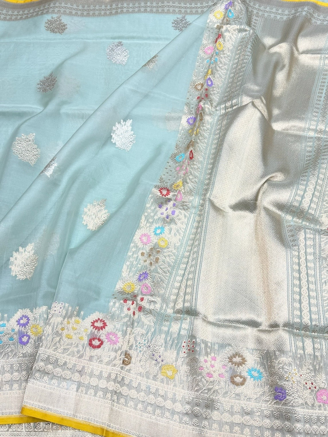 Ocean Blue Handwoven Banarasi Pure Organza Silk Saree