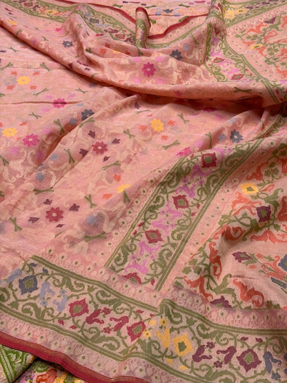Peach Pure Muslin Cotton Jamdani Saree