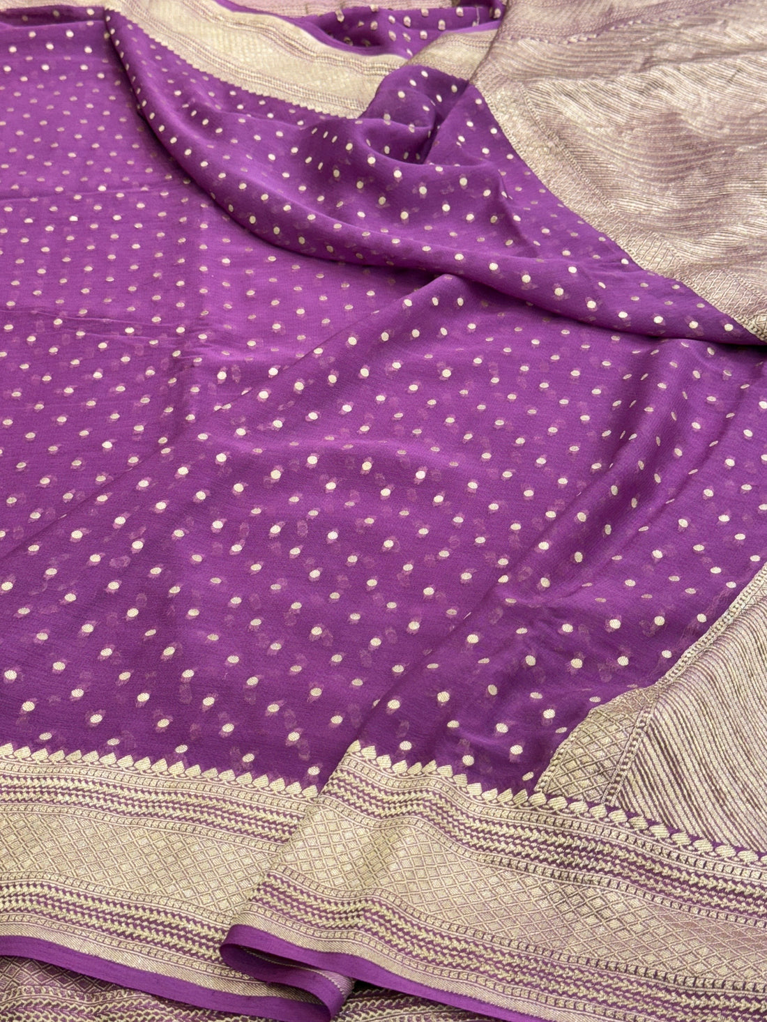 Lavender Pure Banarasi Chiffon Georgette Saree