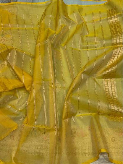 Ocean Blue Handwoven Banarasi Pure Organza Silk Saree