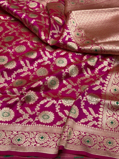 Rani Pink Banarasi Minakari Pure Katan Silk Saree Pure Silk