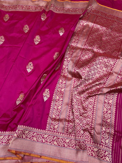 Rani Pink Handwoven Pure Banarasi Silk Saree