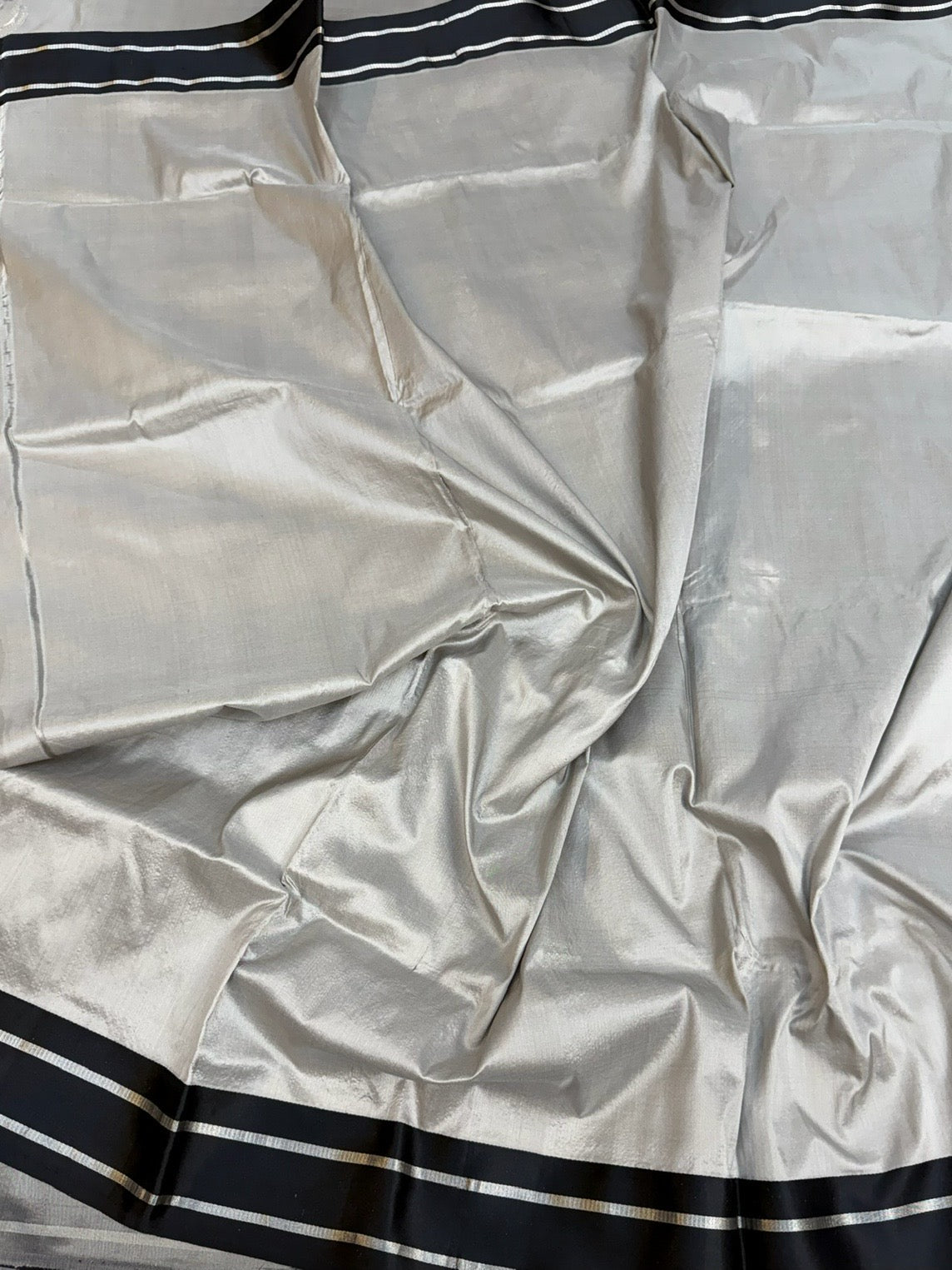 Grey Handwoven Pure Banarasi Katan Silk Saree with Satin Border