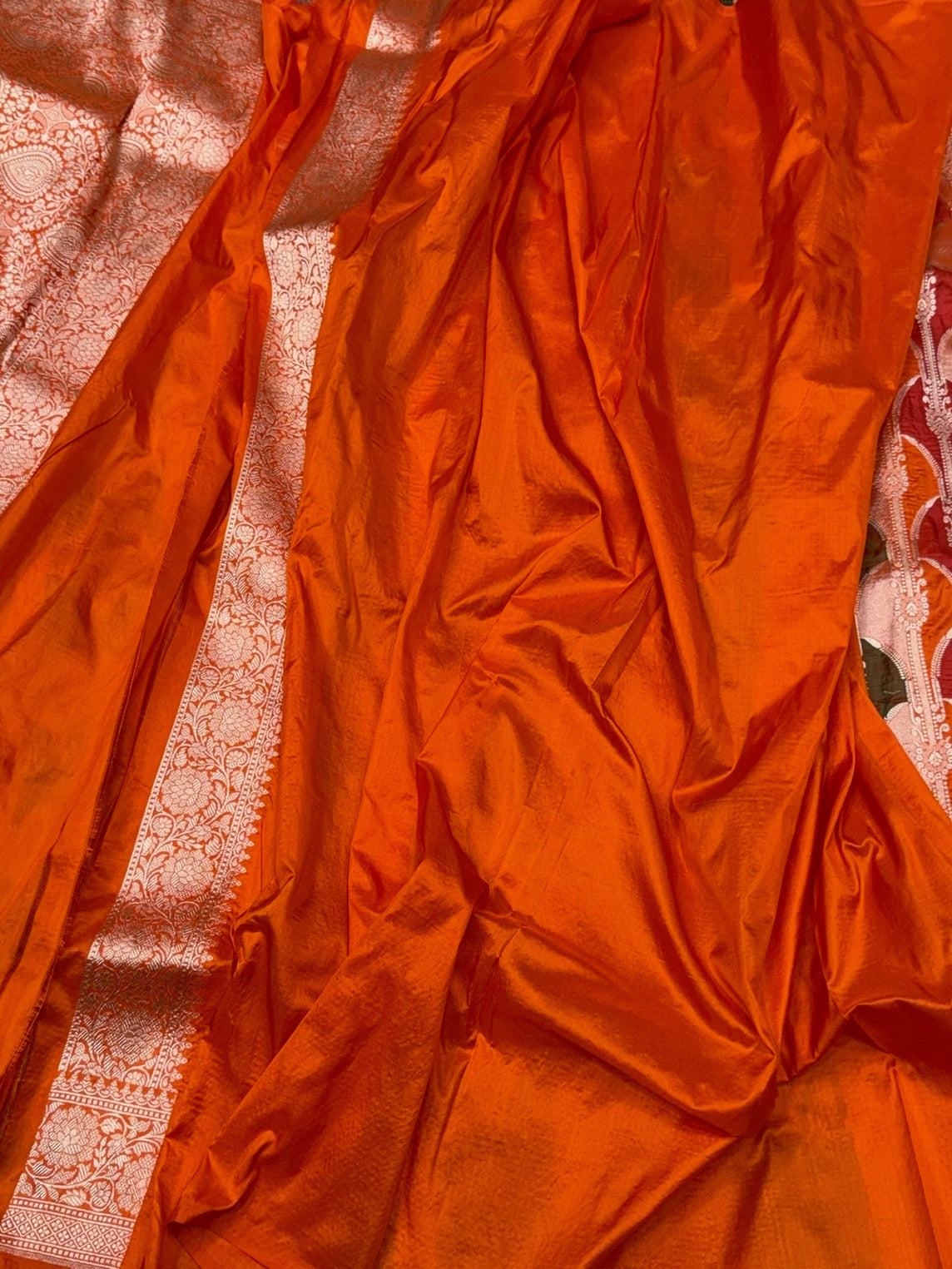 Orange Banarasi Pure Rangkaat Silk Saree – Cutwork Weave in 100% Pure Katan Silk