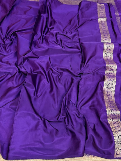Purple Handwoven Pure Banarasi Silk Brocade Saree