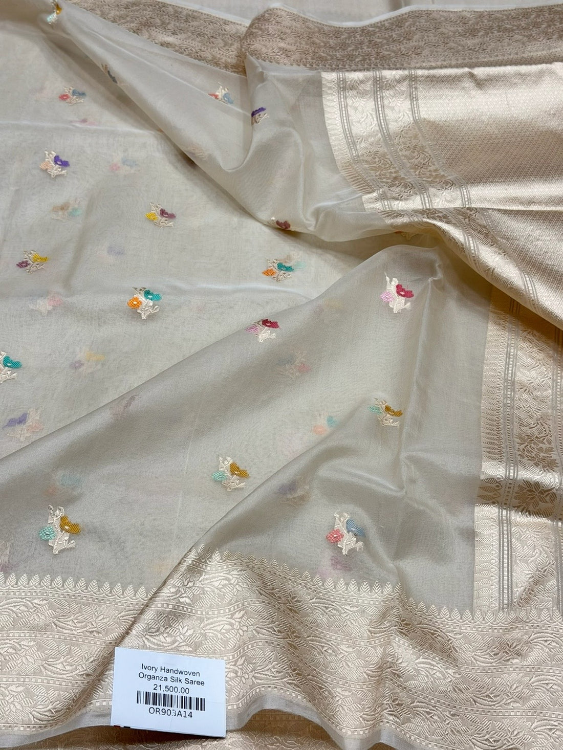 Ivory Handwoven Pure Banarasi Organza Silk Saree
