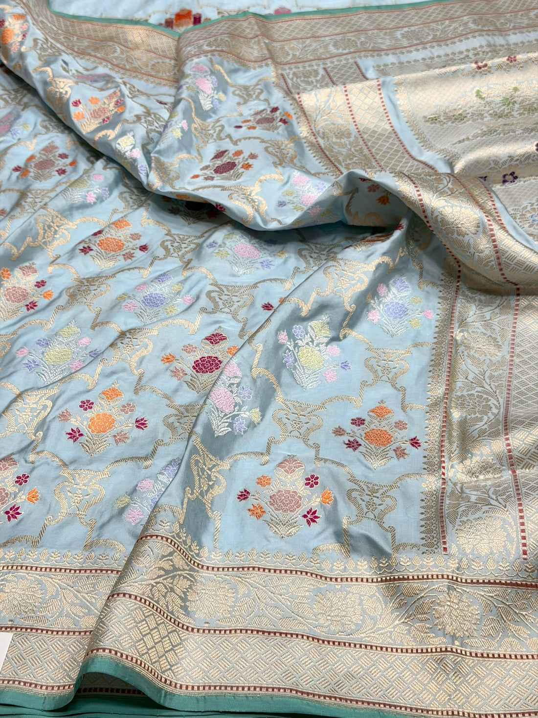 Sky Blue Handwoven Pure Banarasi Silk Saree