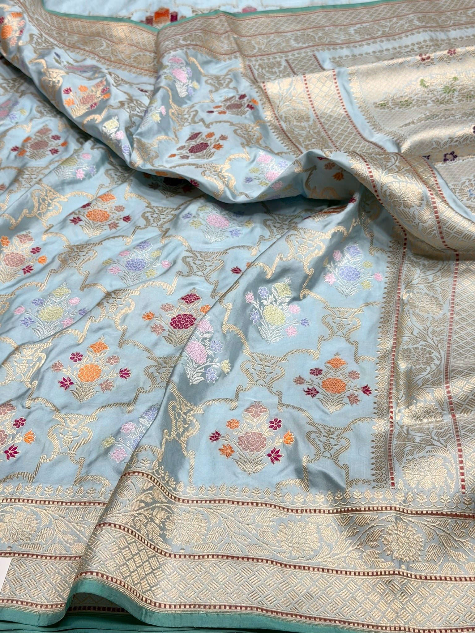 Sky Blue Handwoven Pure Banarasi Silk Saree