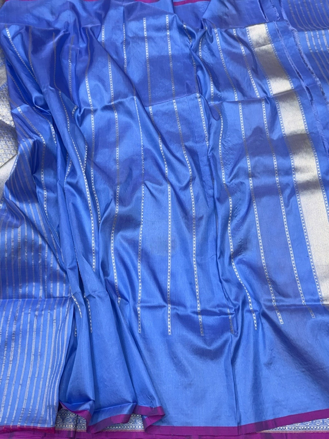 Sky Blue Handwoven Pure Banarasi Silk Saree in Kadwa Weave | Authentic Katan Mulberry Silk