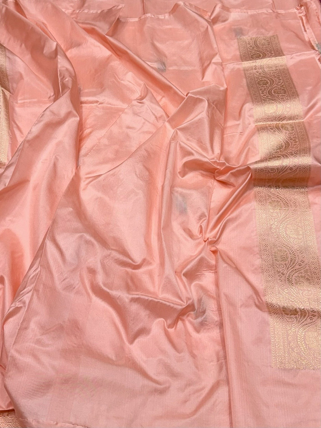 Peach Handwoven Pure Banarasi Silk Saree in Kadwa Weave