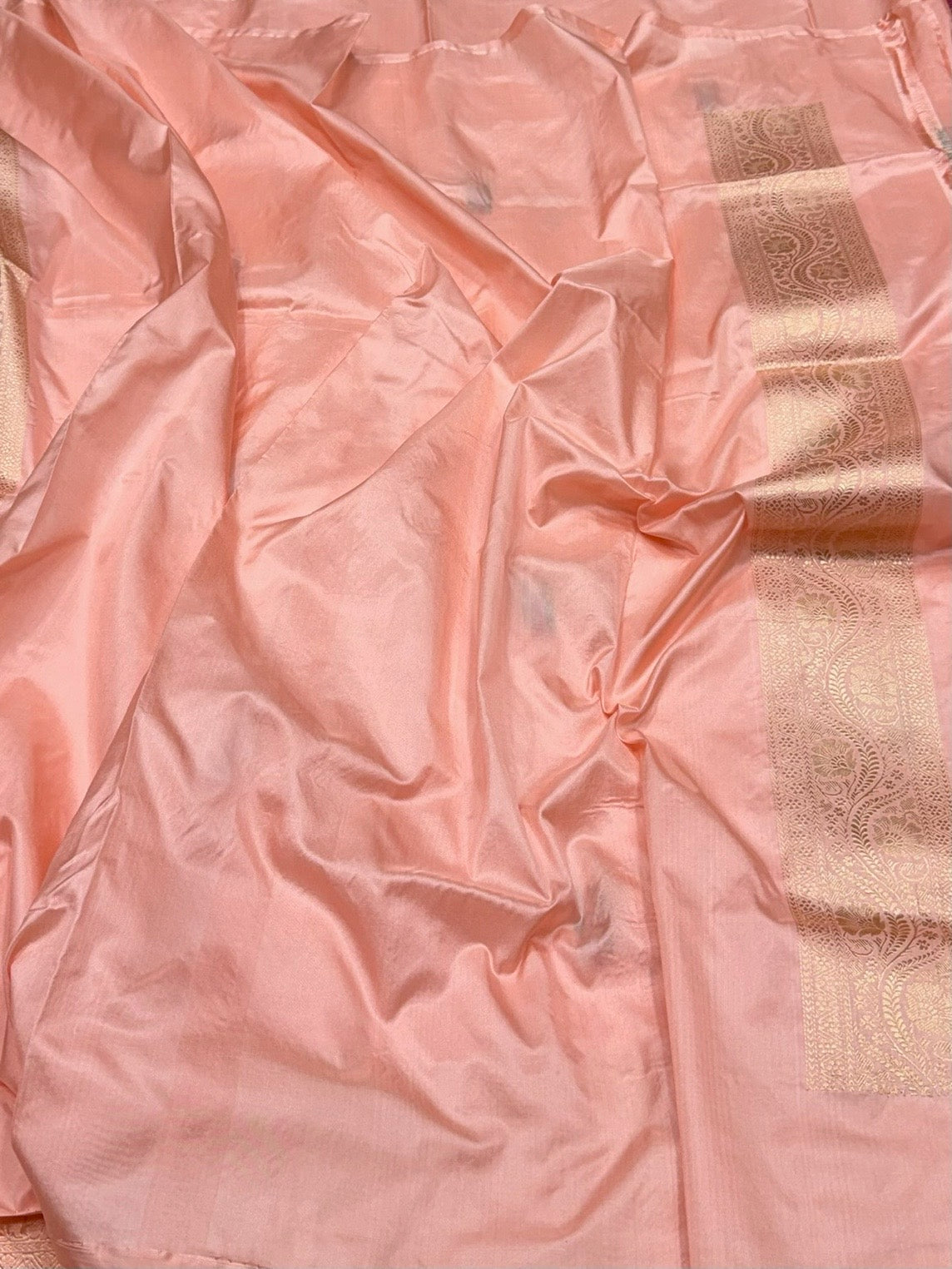 Peach Handwoven Pure Banarasi Silk Saree in Kadwa Weave