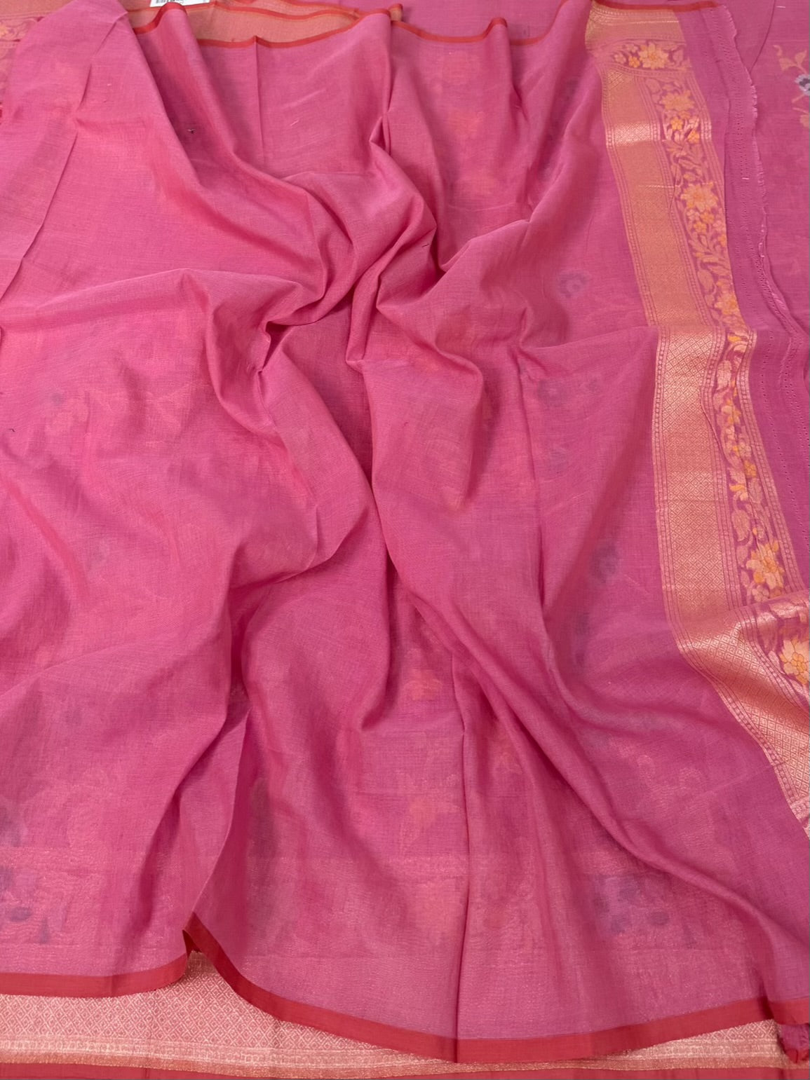 Rani Pink Pure Muslin Cotton Jamdani Saree