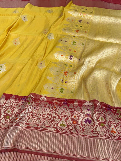 Yellow Handwoven Pure Banarasi Tissue Silk Saree