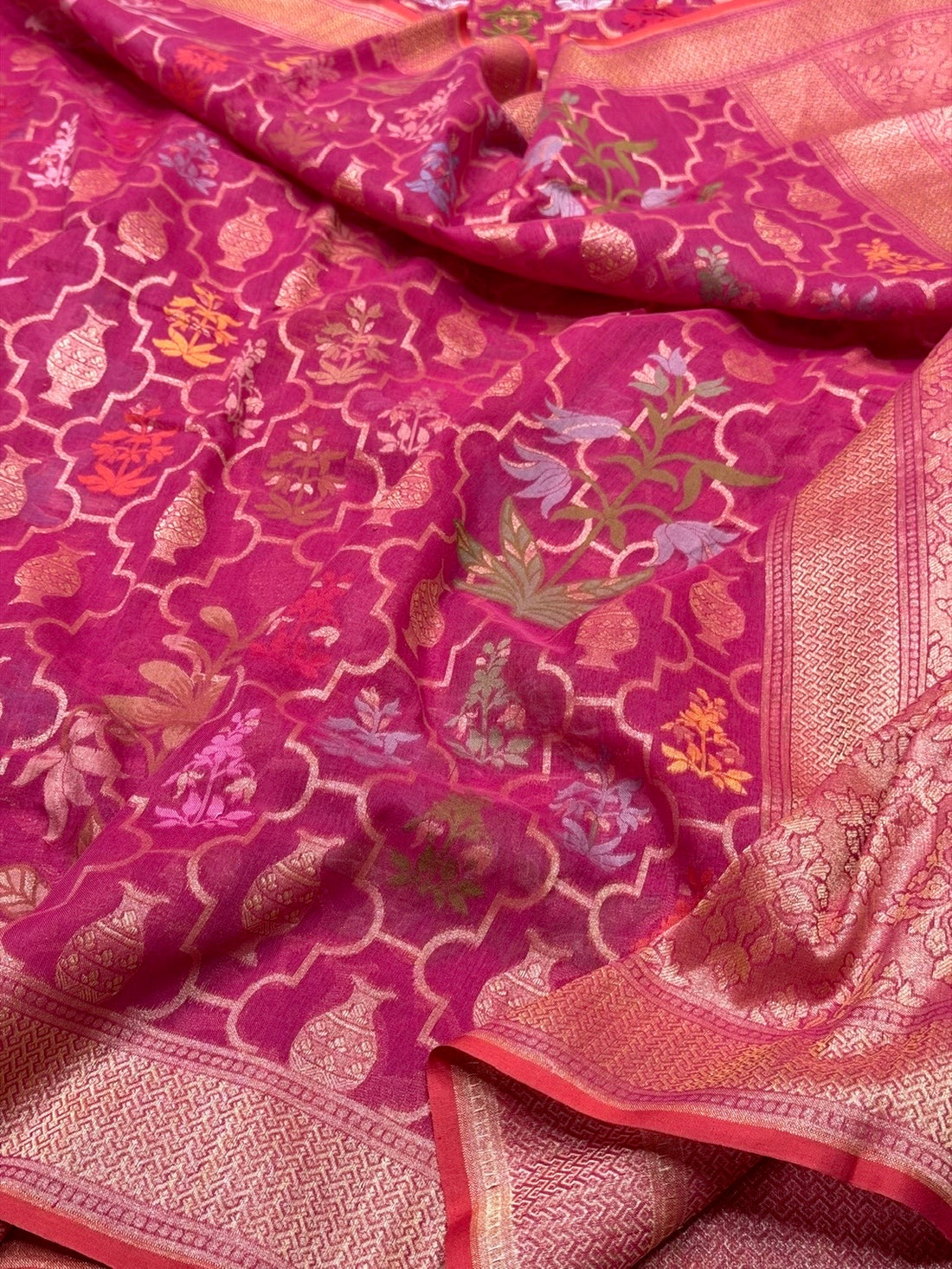 Gajiri Pink Pure Muslin Cotton Jamdani Saree