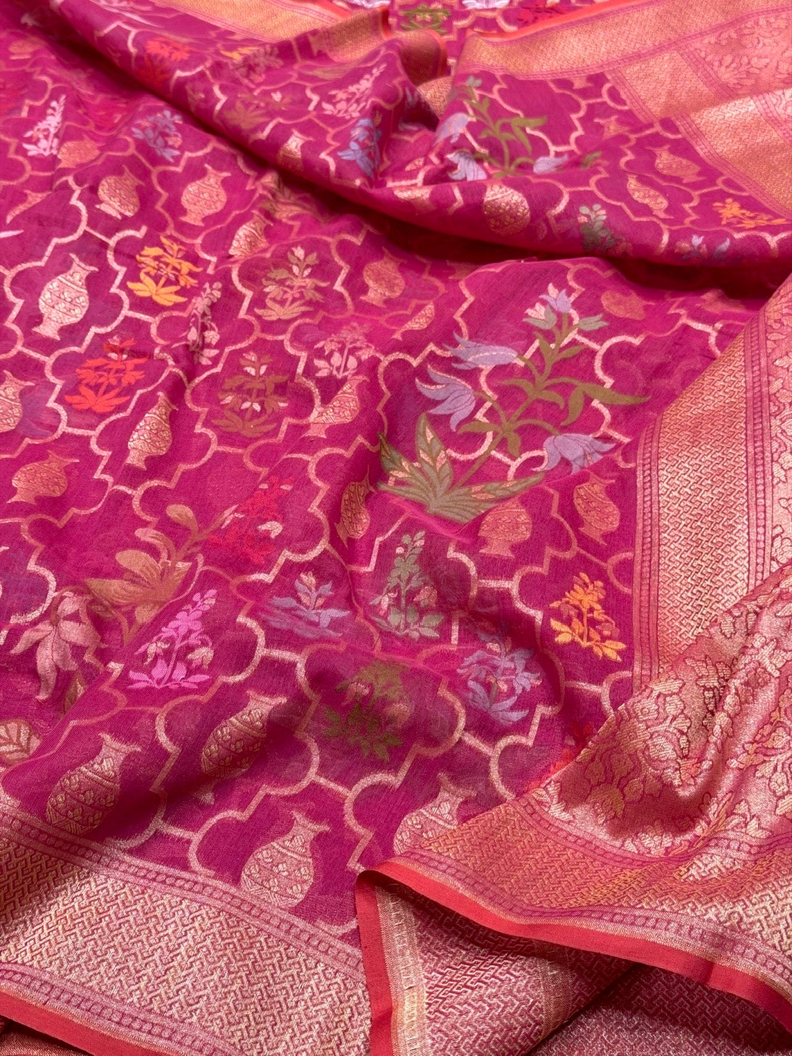 Gajiri Pink Pure Muslin Cotton Jamdani Saree