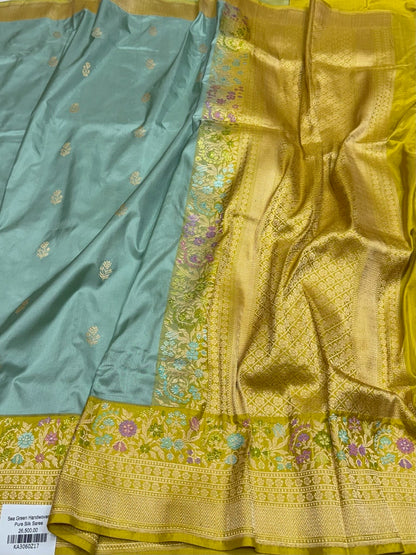 Sea Green Handwoven Pure Banarasi Katan Silk Saree
