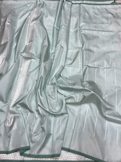 Powder Blue Handwoven Pure Banarasi Ektara Silk Saree