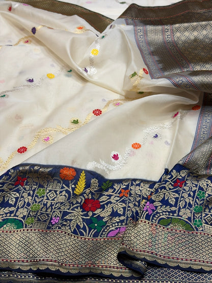 Ivory Handwoven Pure Banarasi Organza Silk Saree