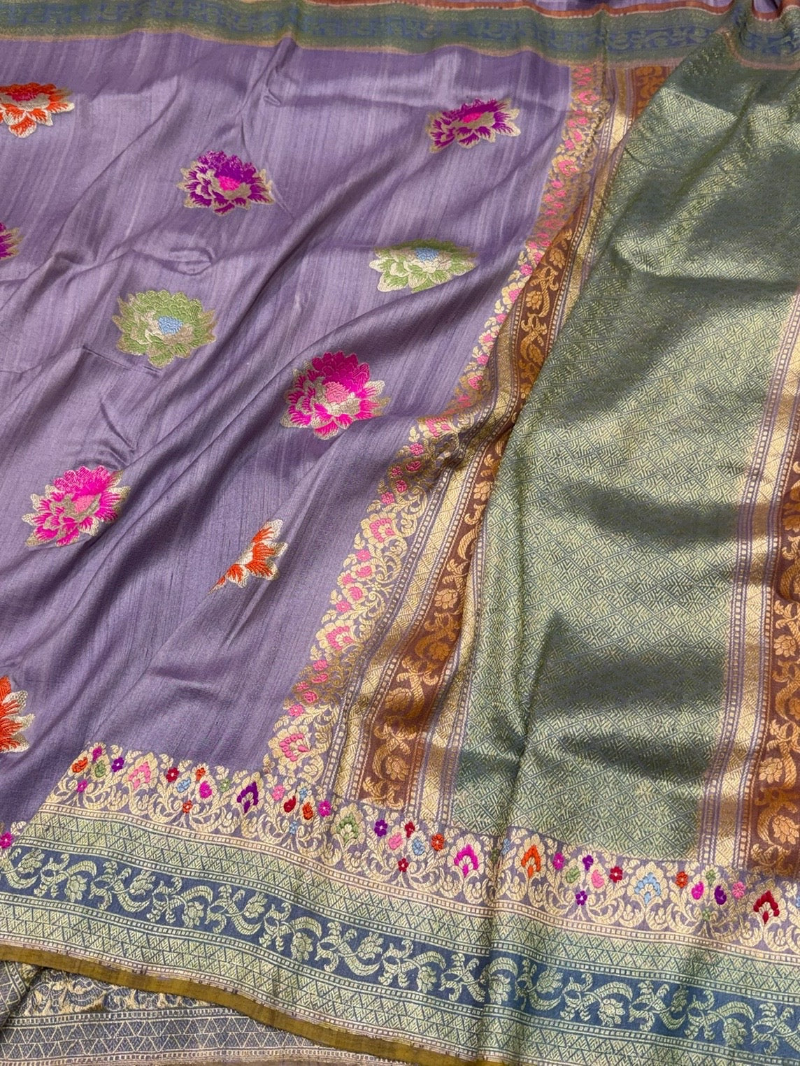 Mauve Handwoven Pure Tussar Georgette Saree