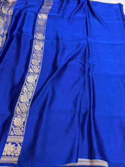 Royal Blue Handwoven Pure Mashru Banarasi Satin Silk Saree
