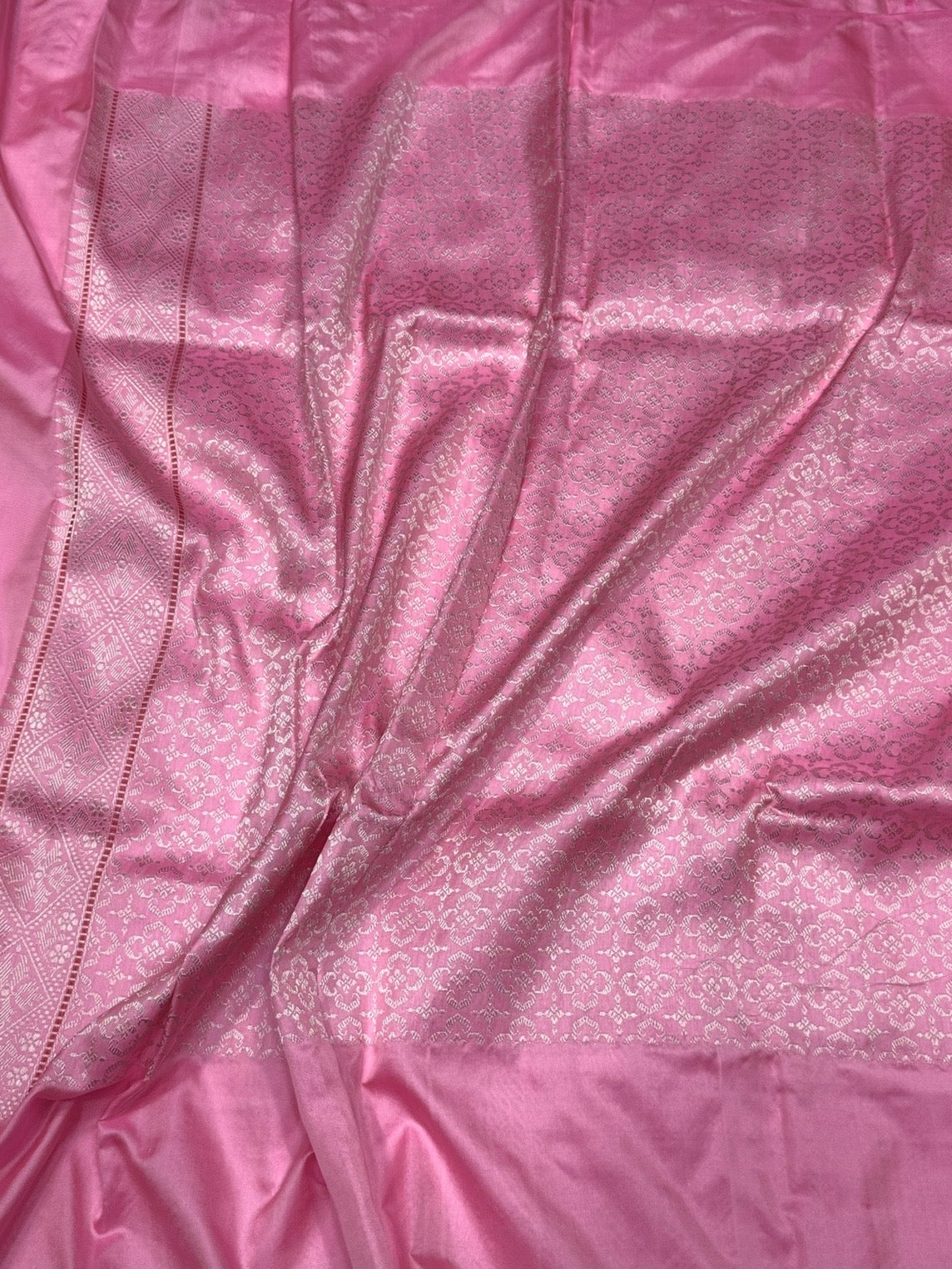 Baby Pink Handwoven Pure Banarasi Ektara Silk Saree – Kadwa Iktara Weave