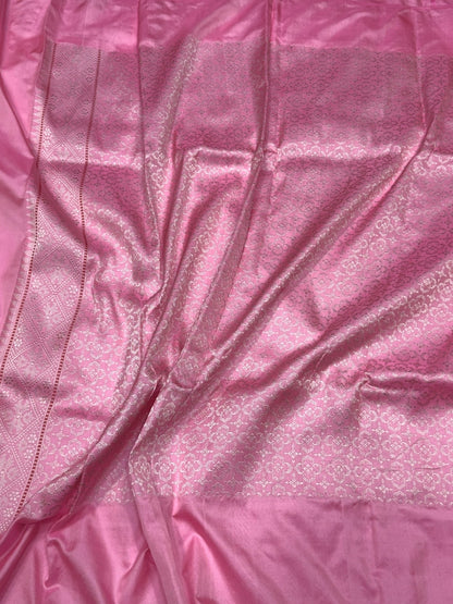 Baby Pink Handwoven Pure Banarasi Ektara Silk Saree – Kadwa Iktara Weave