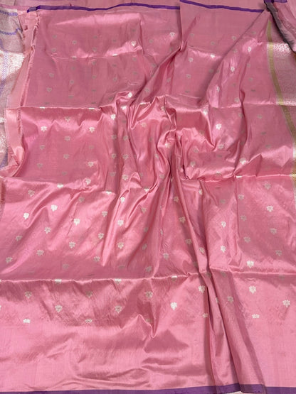 Powder Pink Handwoven Pure Banarasi Silk Saree
