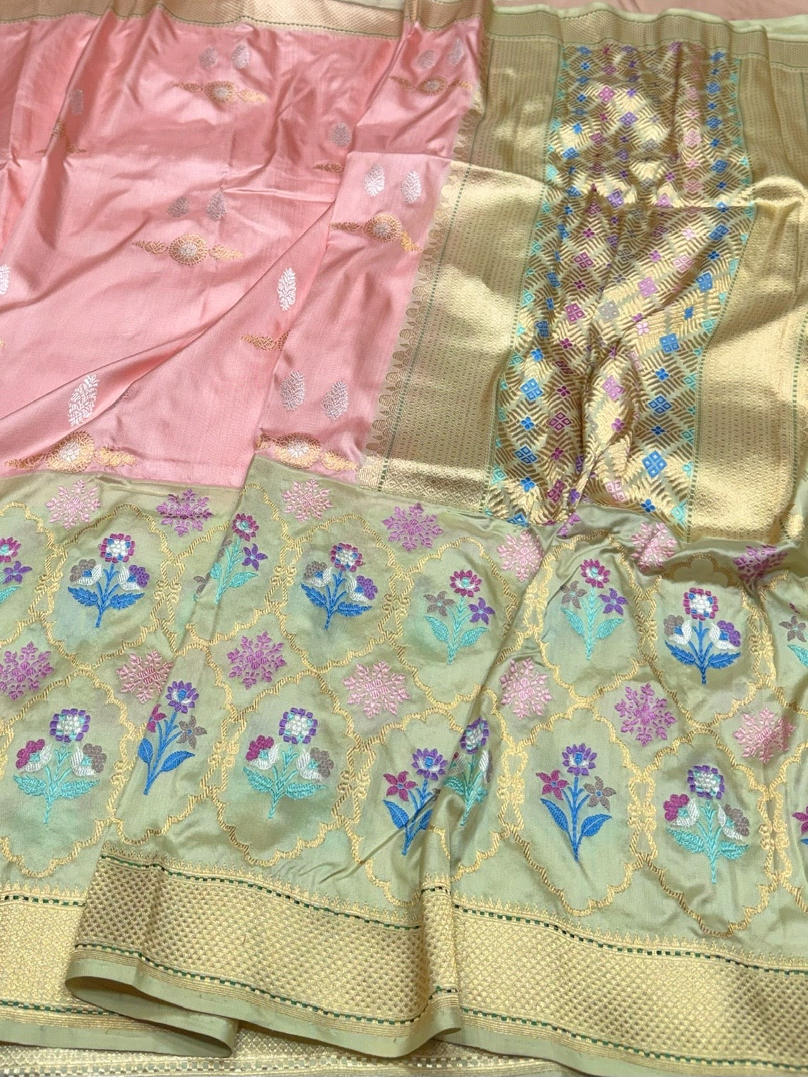 Pista Handwoven Pure Banarasi Ektara Silk Saree